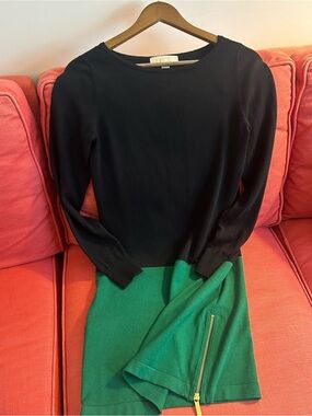 MICHAEL Michael Kors Black and Green Colorblock Long-Sleeve dress